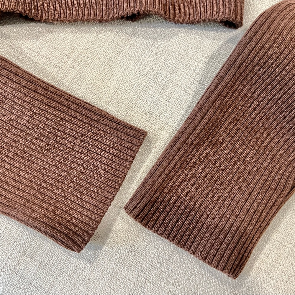 Brown Ribbed Crew Neck Sweater - Picture 8 of 15